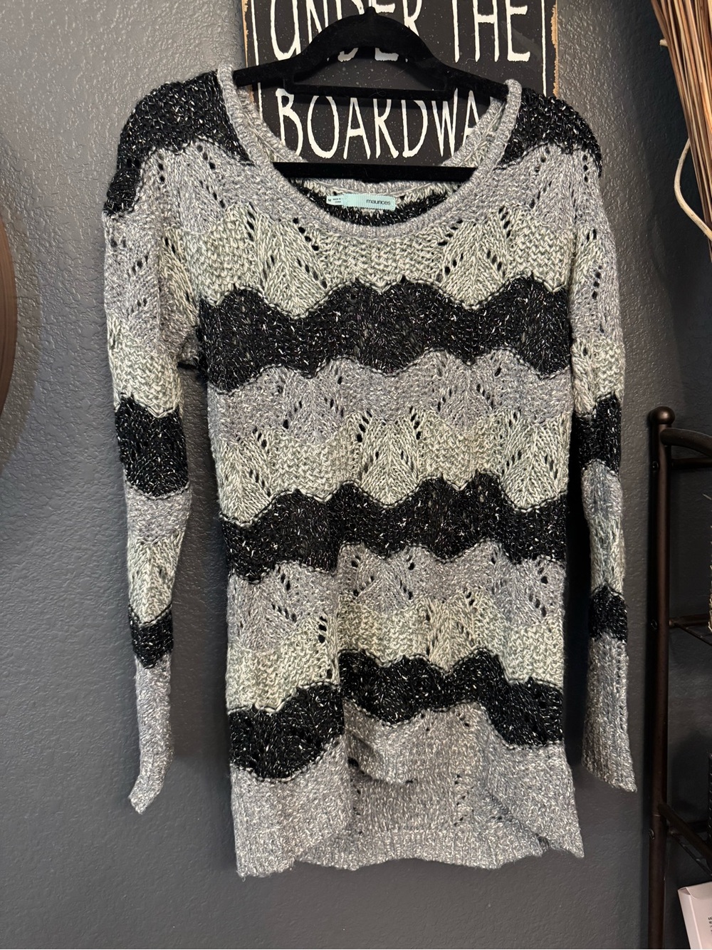 Maurices Chunky Chevron Knit Sweater - Gray and Black Medium